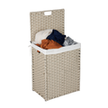 Laundry Hamper With Lid PE Rattan Powder Coating Frame...
