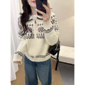 Fair Isle Vintage Jacquard Knit Cardigan Polo Neck Zipper...