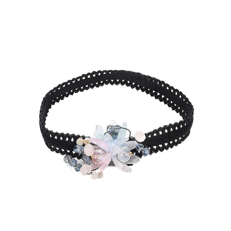 Fabric crystal flower anklet