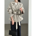 British Style Belted Waist Flip Collar Trench Coat for...