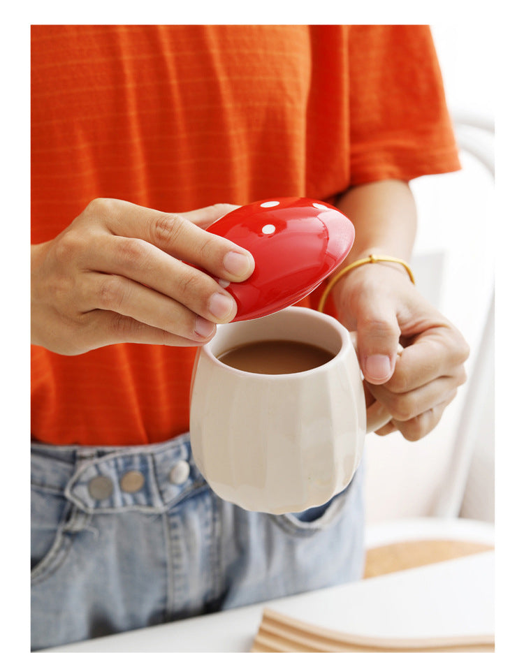 Creative Mushroom Mug  With Lid Coffee Mug Drinking Water Ceramic Mug