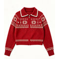 Fair Isle Vintage Jacquard Knit Cardigan Polo Neck Zipper...