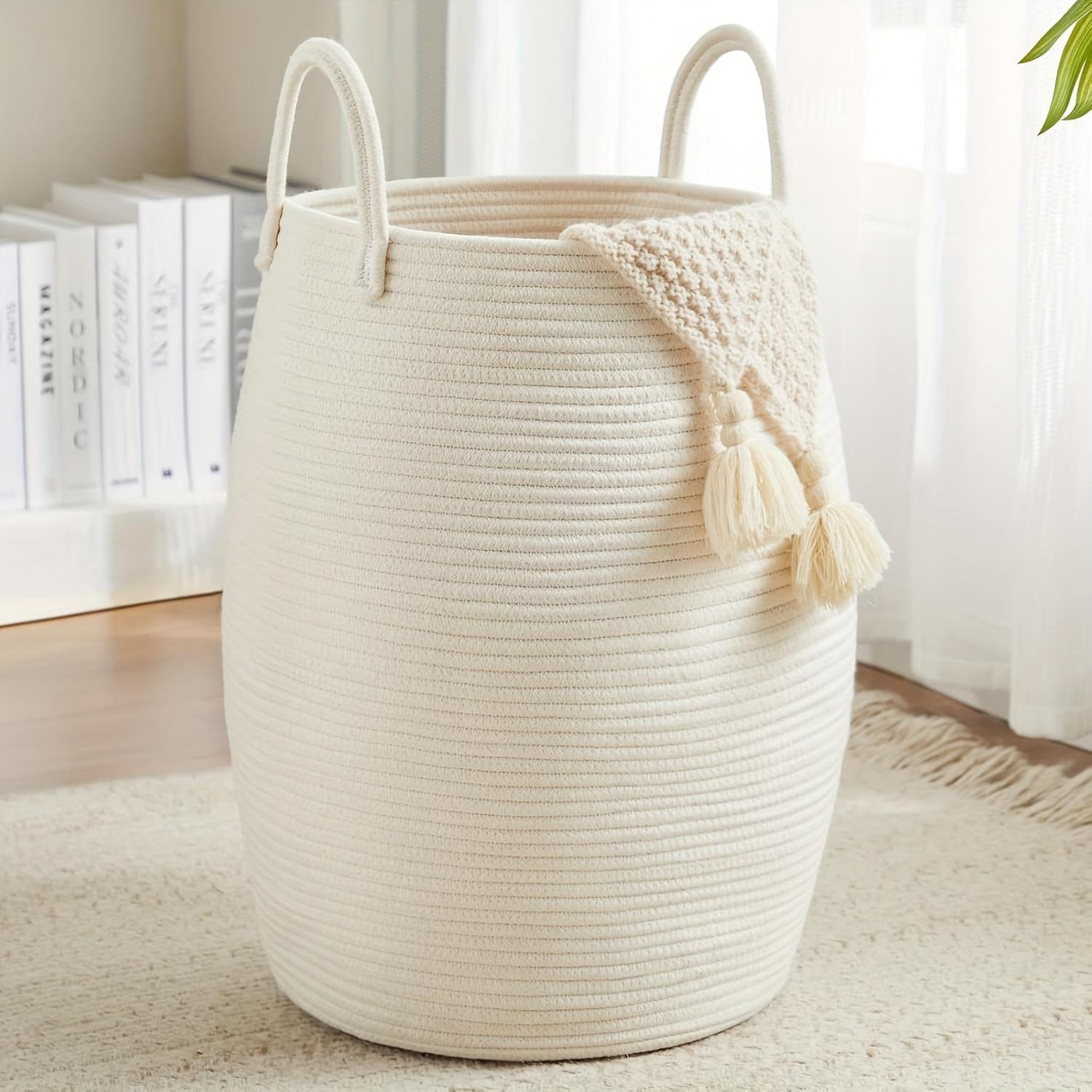 Larry's Large Capacity Tall Model With Extended Handle Foldable Tassel-free Decorative Dirty Clothes Basket For Bedroom And Bathroom Clothing Storage