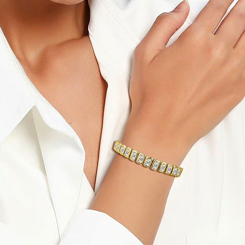 BLUEONE Square Full Zircon Tennis Bracelet for Men and Women