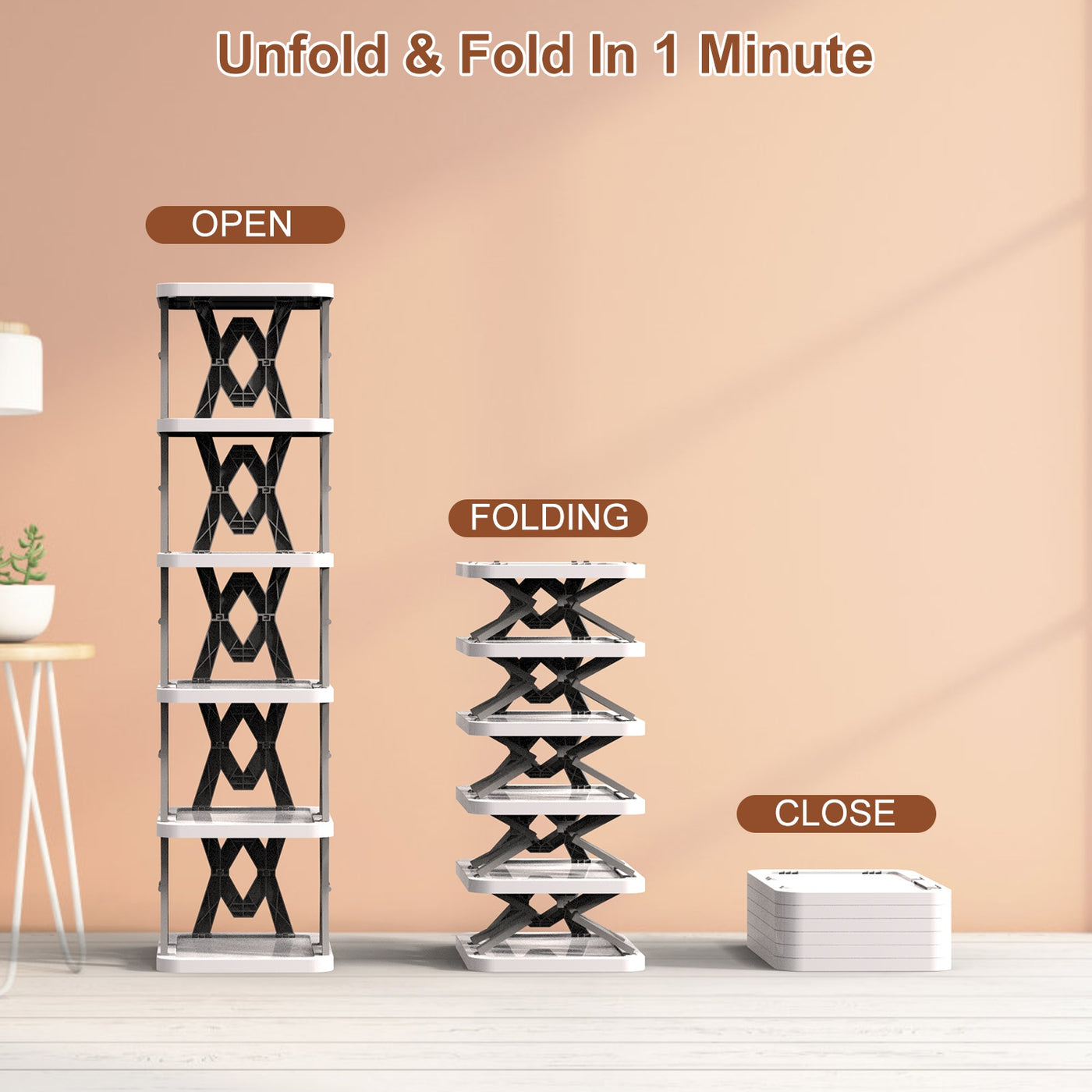 6 Tier Foldable Shoe Rack Vertical Shoe Organizer Narrow Shoe Rack For Small Spaces Space Saving Free Standing For Corner Entryway Hallway Bedroom 2 Color Options