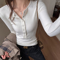 Feminine Henley Neck Long Sleeve T-Shirt for Women