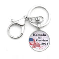 Kamala Harris Keychain With Clasp Classic Round Glass Pendant...