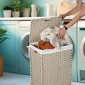 Laundry Hamper With Lid PE Rattan Powder Coating Frame...