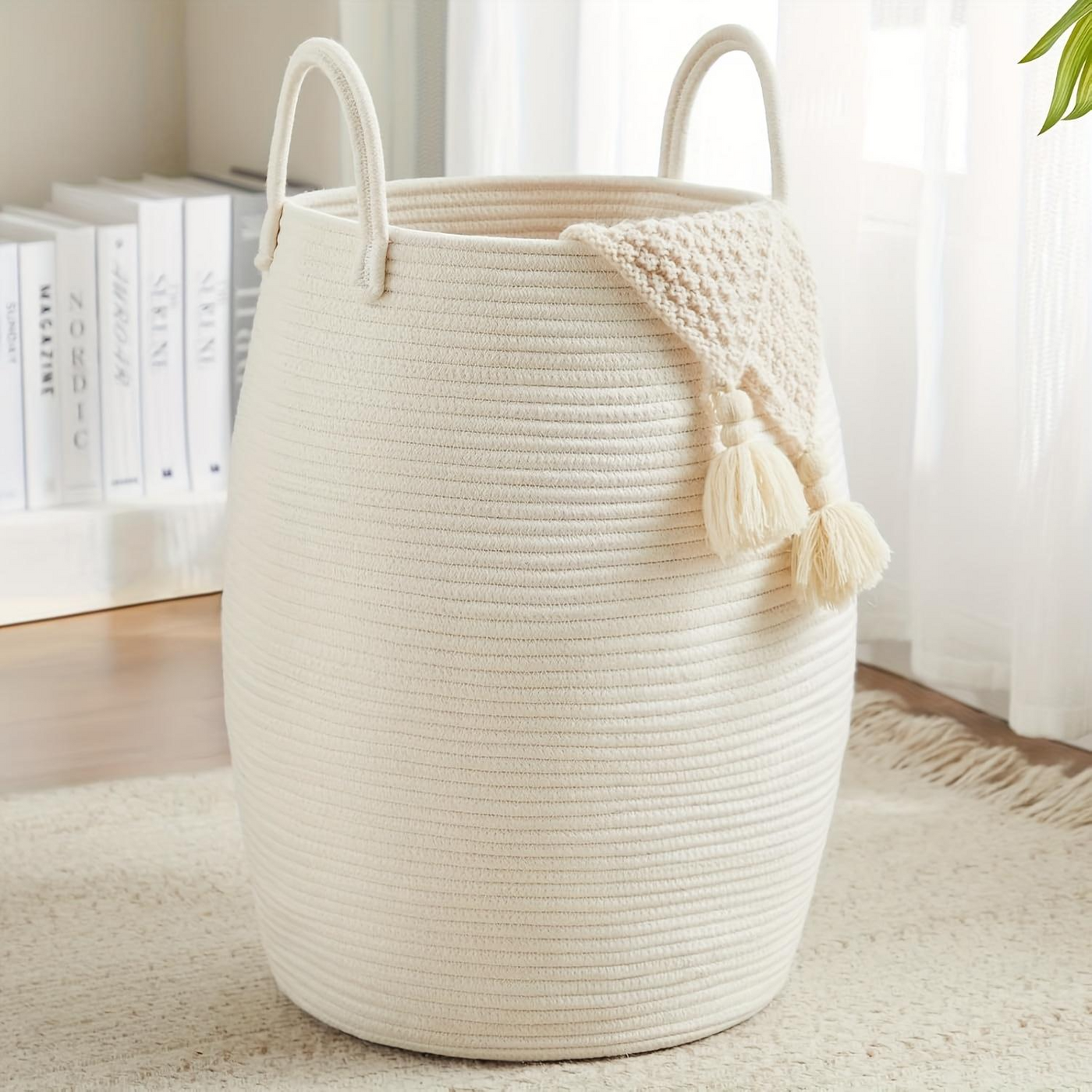Larry's Large Capacity Tall Model With Extended Handle Foldable Tassel-free Decorative Dirty Clothes Basket For Bedroom And Bathroom Clothing Storage