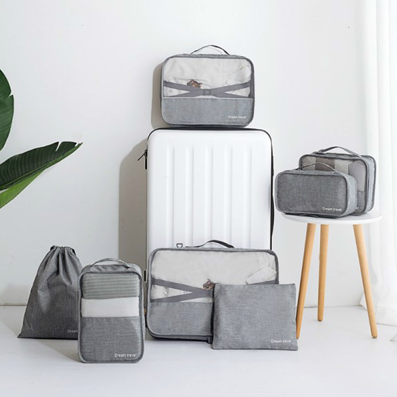 Waterproof Travel Tote System Durable 7 Pieces One Set Packing Cube Unisex Clothing Sorting Large Capacity Of Tidy Pouch