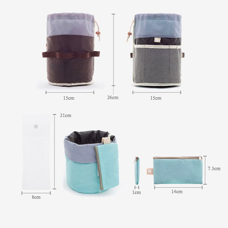 Large Capacity Nylon Lazy Drawstring Storage Bag Toiletry Cylinder Wash Bag Travel Organizer
