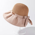 Ladies Bow Sun Hat Pleated Big Brim Stitching Fisherman...