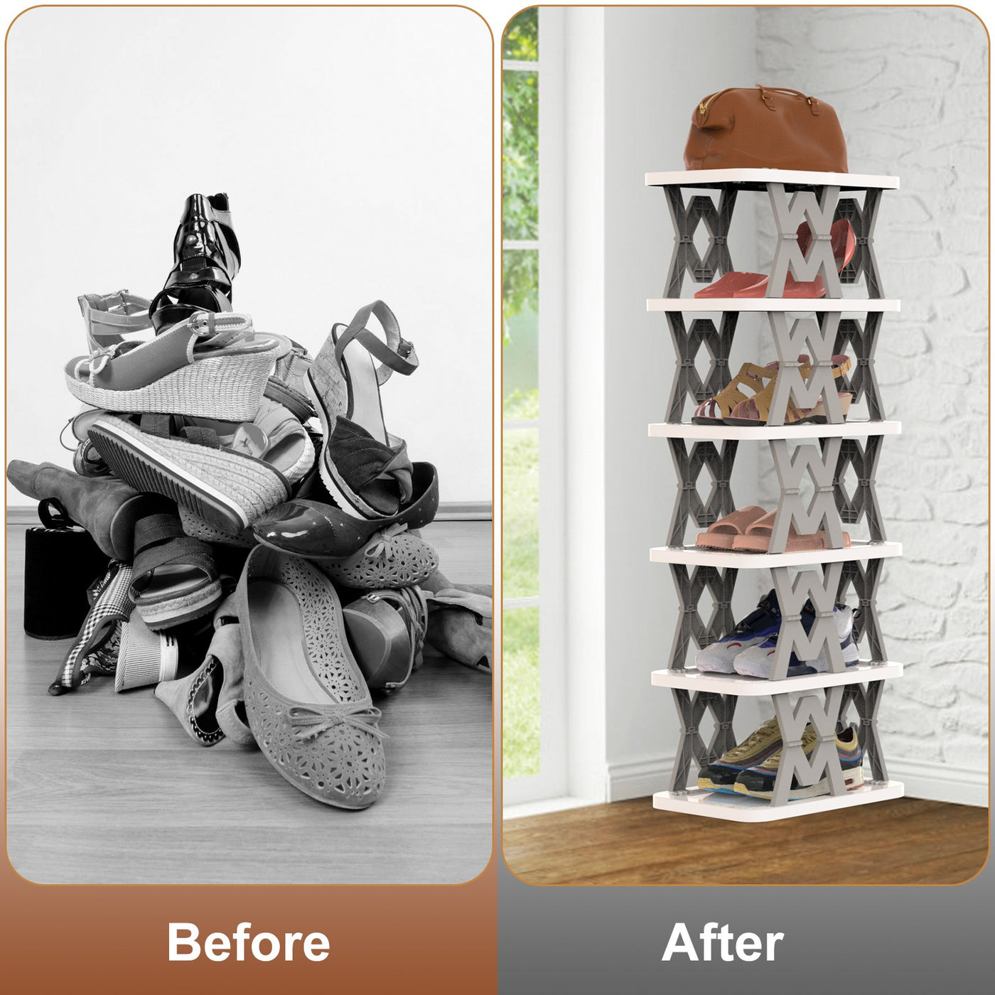 6 Tier Foldable Shoe Rack Vertical Shoe Organizer Narrow Shoe Rack For Small Spaces Space Saving Free Standing For Corner Entryway Hallway Bedroom 2 Color Options
