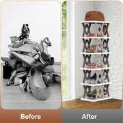 6 Tier Foldable Shoe Rack Vertical Shoe Organizer Narrow Shoe Rack For Small Spaces Space Saving Free Standing For Corner Entryway Hallway Bedroom 2 Color Options
