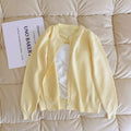 Soft Yellow Round Neck Long Sleeve Light Blue Knit...