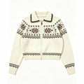 Fair Isle Vintage Jacquard Knit Cardigan Polo Neck Zipper...