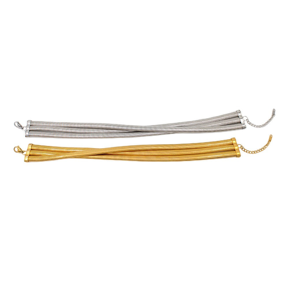 Niche high-end multi-layer choker choker stainless steel elastic snake ring short Korean commuter temperament choker for women