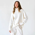 Versatile solid color high neck pullover sweater