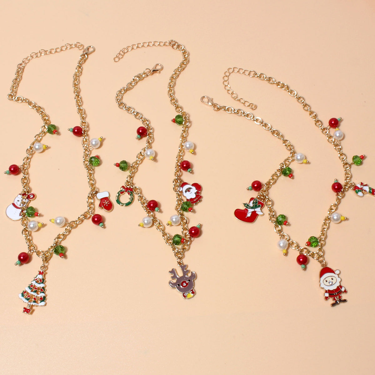 Holiday Necklace Colorful Pearl Christmas Necklace Ornaments