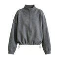 Deer West Stand Collar Zipper Drawstring Knit Sweater Women's...