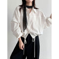 Drawstring Hem Loose Fit Shirt for Women
