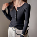 Feminine Henley Neck Long Sleeve T-Shirt for Women