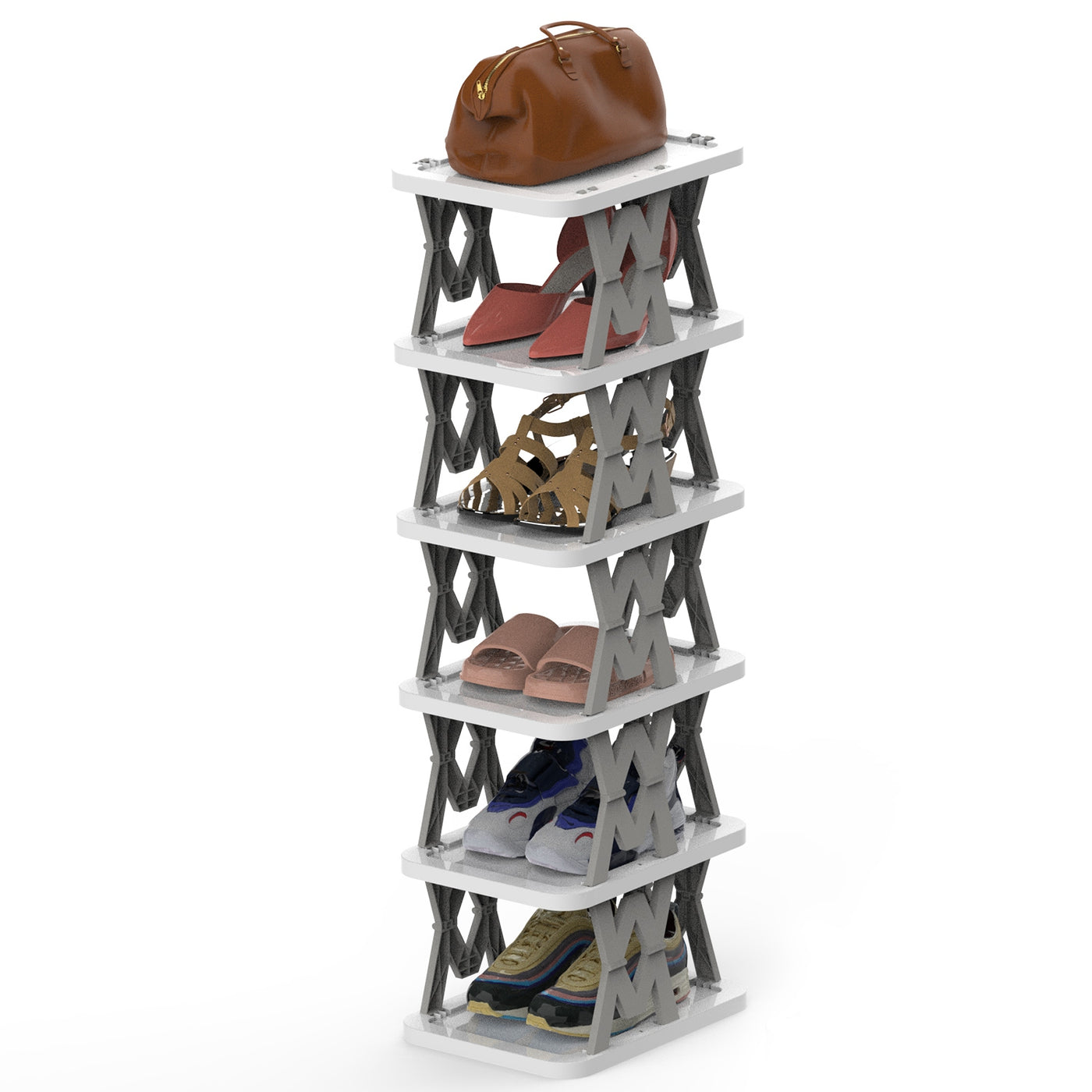 6 Tier Foldable Shoe Rack Vertical Shoe Organizer Narrow Shoe Rack For Small Spaces Space Saving Free Standing For Corner Entryway Hallway Bedroom 2 Color Options