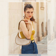 Women Woven Hobo Handbag For Women Fashion Vegan Leather Tote Bag For Women-Brown