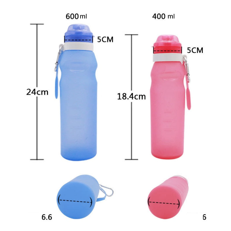 600ml Silicone Folding Water Bottle Outdoor Sports Supplies Portable Water Bottle Convenient Travel Anti-scalding Insulated