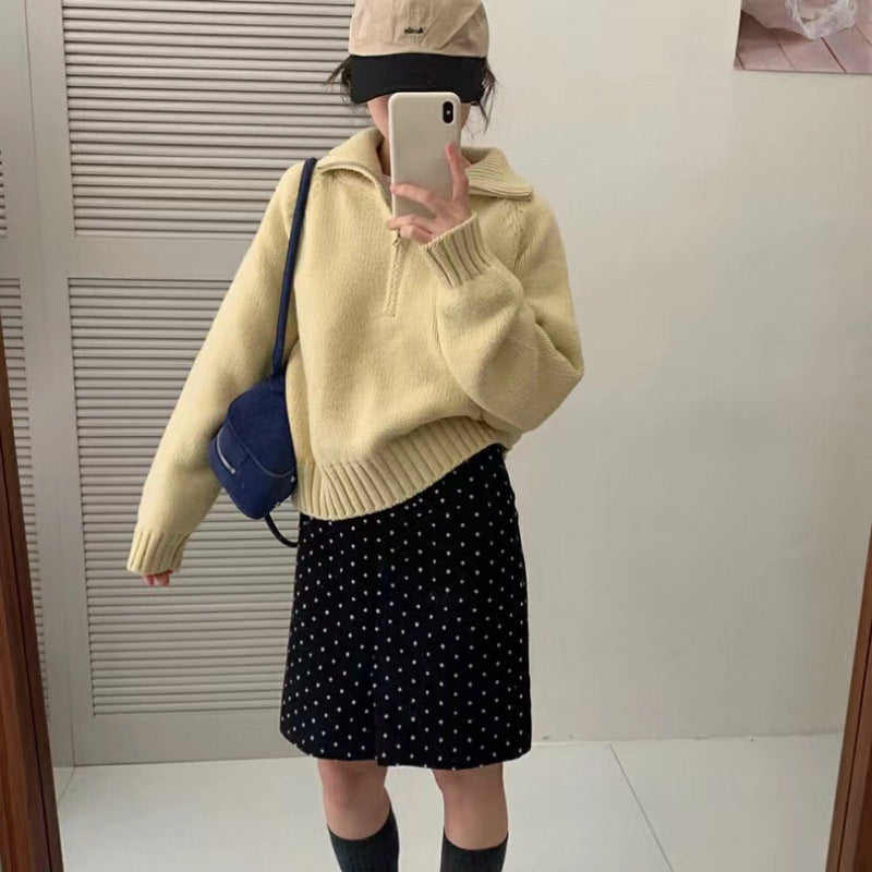 Half zip lapel pullover sweater for women