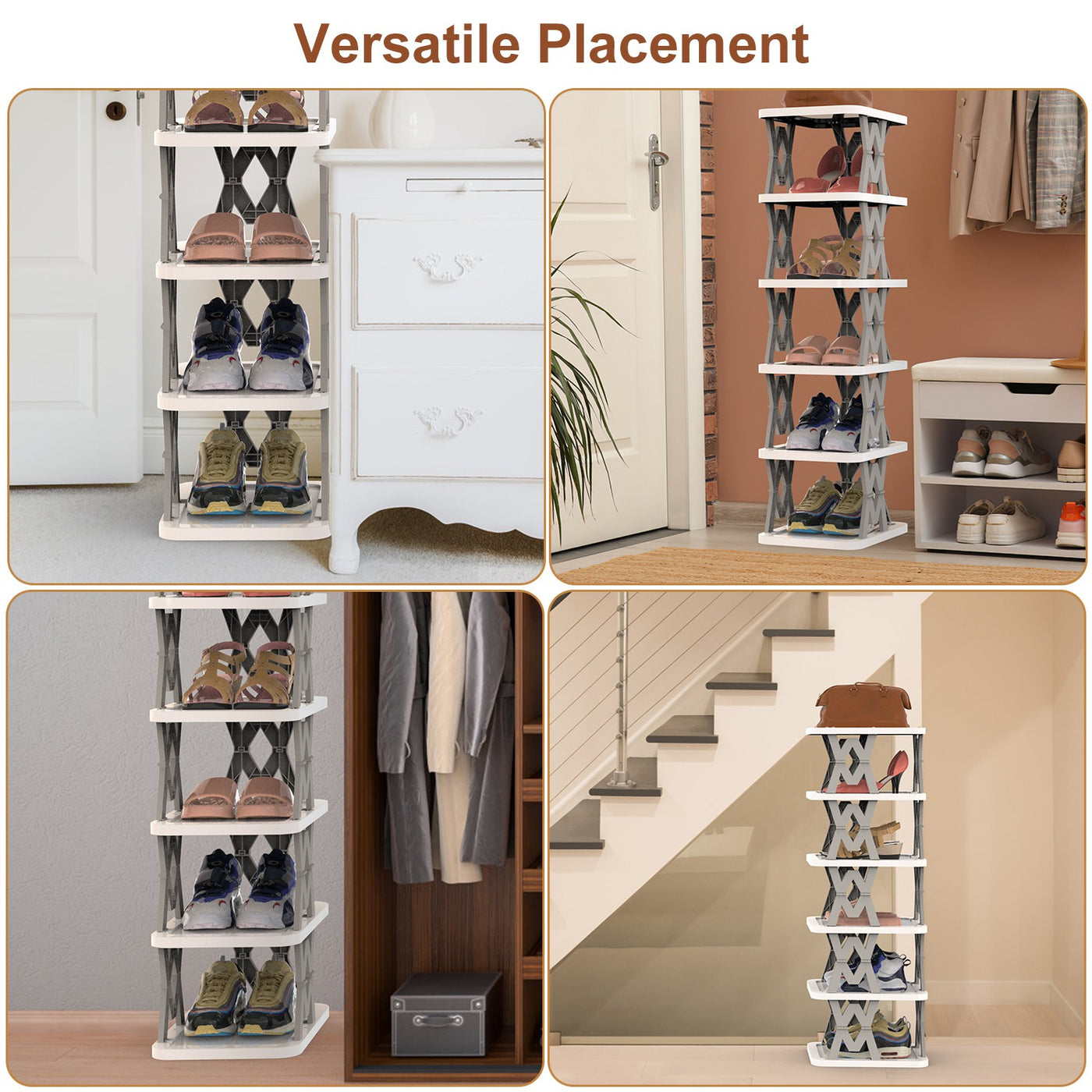 6 Tier Foldable Shoe Rack Vertical Shoe Organizer Narrow Shoe Rack For Small Spaces Space Saving Free Standing For Corner Entryway Hallway Bedroom 2 Color Options