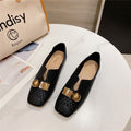 Retro square toe soft bottom flat beanie shoes for...