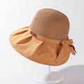 Ladies Bow Sun Hat Pleated Big Brim Stitching Fisherman...