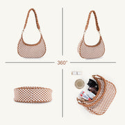 Women Woven Hobo Handbag For Women Fashion Vegan Leather Tote Bag For Women-Brown