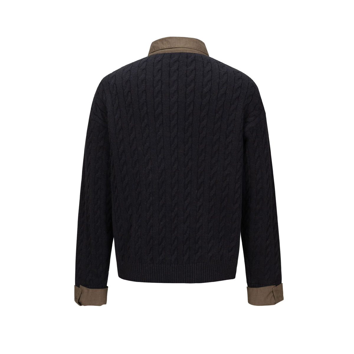 college-style patchwork collar cable-knit pullover sweater for men