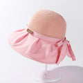 Ladies Bow Sun Hat Pleated Big Brim Stitching Fisherman...
