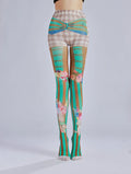 Cake ice cream printed pantyhose with striped checkered pattern...