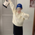 Half zip lapel pullover sweater for women