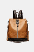 Cognac Faux Leather Backpack