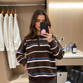 Striped contrasting long sleeved sweater for women in autumn and winter