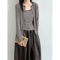 Striped Long Sleeve Cardigan + Matching Color Camisole Set...