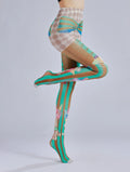 Cake ice cream printed pantyhose with striped checkered pattern...