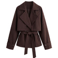 British Style Belted Waist Flip Collar Trench Coat for...