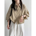 Drawstring Hem Loose Fit Shirt for Women