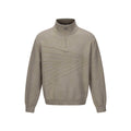 Distressed Jacquard Knit Loose Half-Zip High Neck Sweater Men