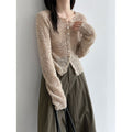 Deer West Circle Knit Wool Cardigan for Women Autumn...