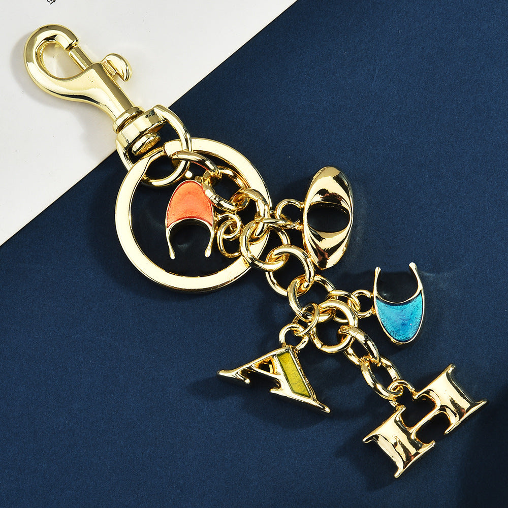 Metal keychain cute fruit set with diamonds apple keyring pendant handbag keyring accessory for women