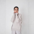 Versatile solid color high neck pullover sweater