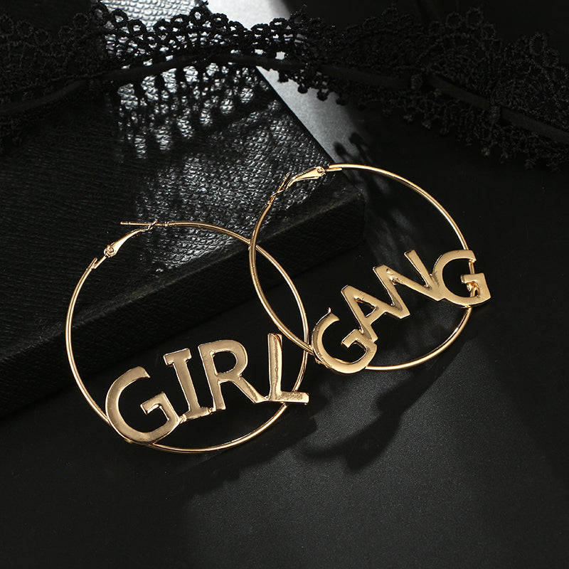 Bohemian Geometric Round Earring GIRL GANG LEtter Carving Pendant Drop Earring Pericing Earring