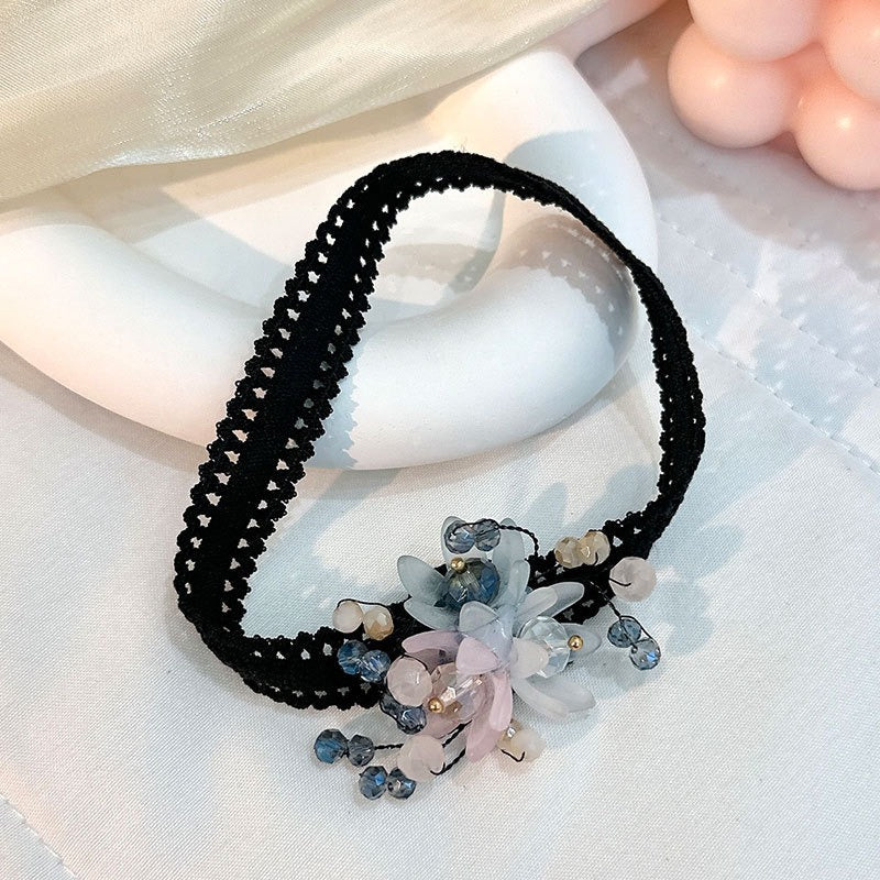 Fabric crystal flower anklet